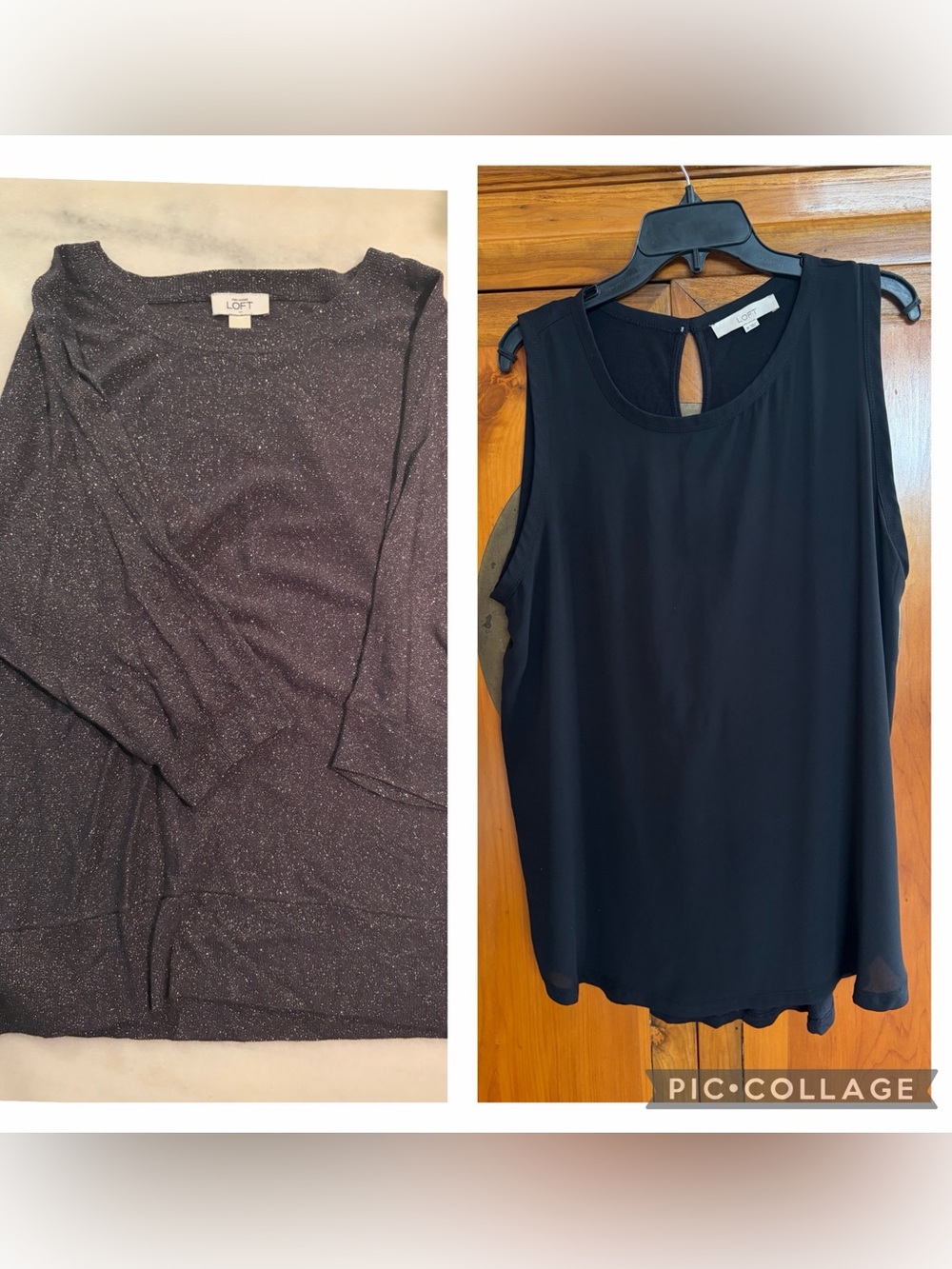 LOFT lot (2) XL items: Black Sleeveless Keyhole Blouse, Metallic raglan sweater